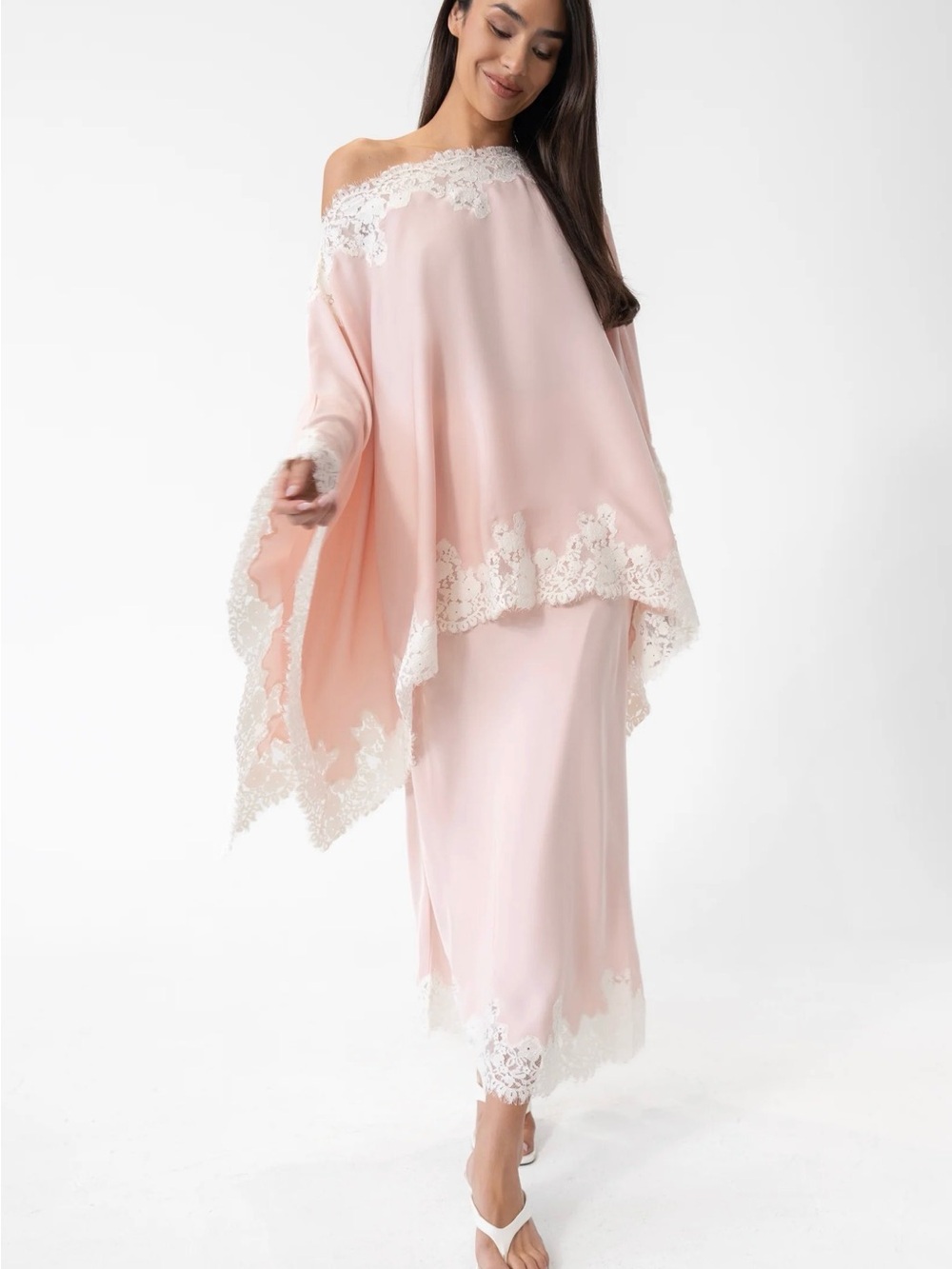 The Bekk Pink Asymmetrical Lace-Trim Dress